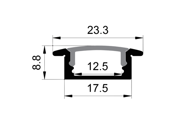 SBL Diffusor til 23.3 x8.8 mm Profil 2 meter, Opal PMMA