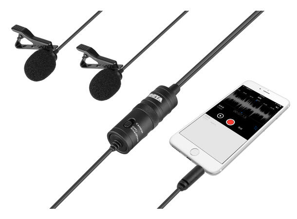 BOYA BY-M1DM dobbel myggmikrofon For kamera/smarttelefoner/nettbrett/PC