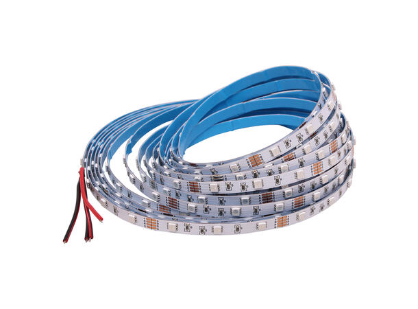 SBL 12V RGB LED Strip, 8.8W/m 5m, 5mm, 2m kabel i hver ende, SMD3528 