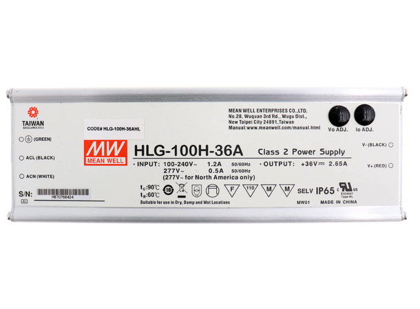 MEANWELL Strømforsyning 36VDC 100W 2.65A, For LED Strip etc., IP67