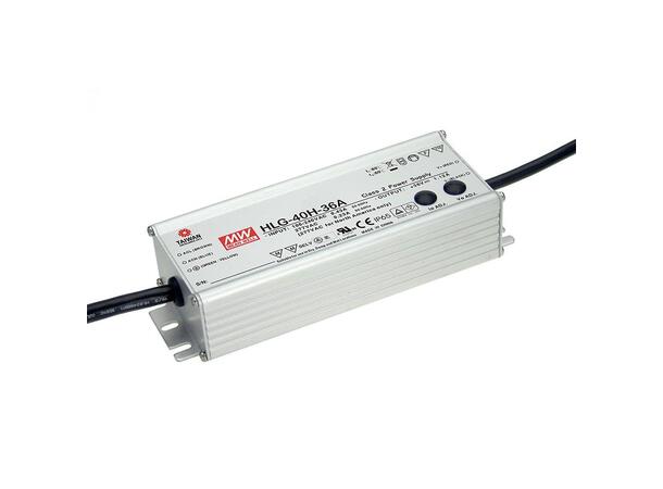 MEANWELL Strømforsyning CV+ CC 40W, IP67 44 - 53V CV, 0,5 - 0,84A CC
