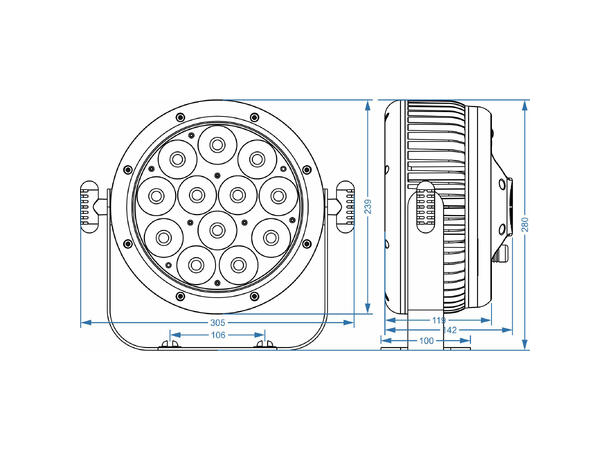 BRITEQ BTI-Flatpar 12 LED Par, IP65 12 x 20W RGBAL LED, 17°, WDMX 