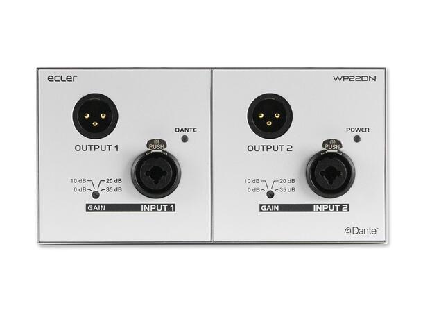 ECLER WP22DN Dante veggpanel Dante, 2 mic/line in, 2 out, PoE 