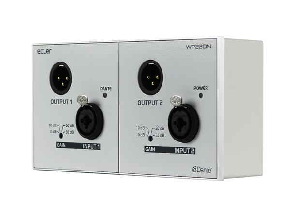 ECLER WP22DN Dante veggpanel Dante, 2 mic/line in, 2 out, PoE 