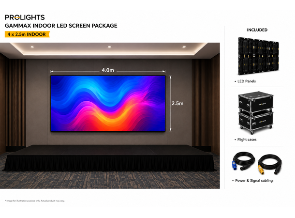 PROLIGHTS LED Skjerm 4 x 2.5m 10m², Pitch 2.9, 1344 x 840px 