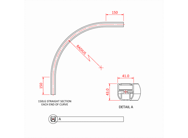DOUGHTY Rail 90° R=90cm, Sort 