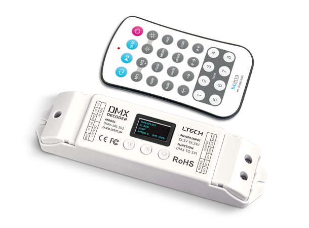 LTECH DMX RGB Pixeldriver m/Remote Maks 170 pixler. 1024 Virtuelle pixler 