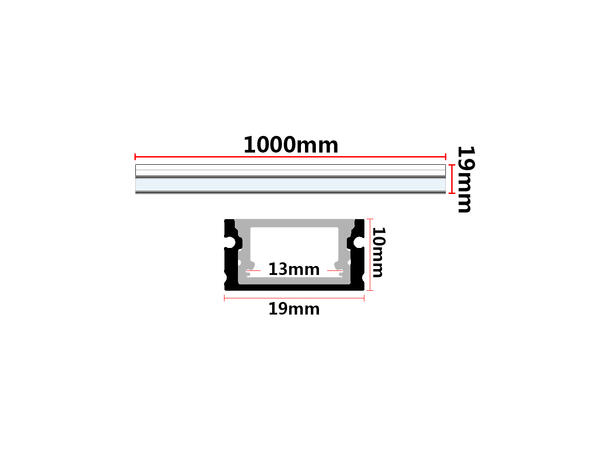 SBL Aluprofil  19,6x18,9mm, IP65 Med melkehvitt deksel. Endestykker inkl.