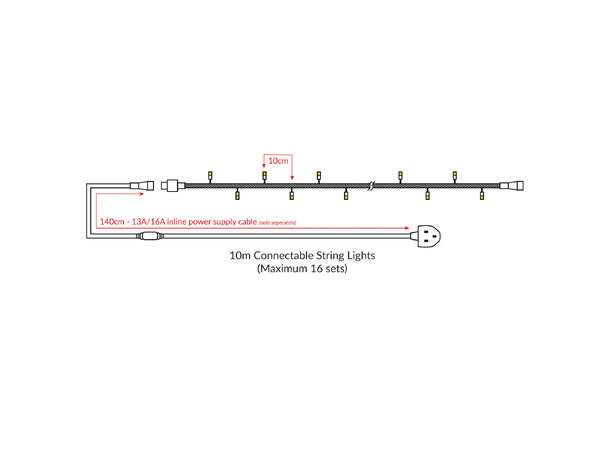 ELUMEN8 LED Lyslenke, Dimbar, IP65, 10m 100 x WW LED, 2700K, Skjøtbar opp til 16
