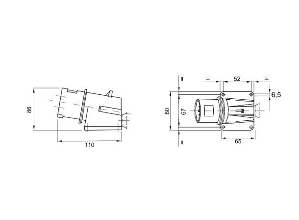 GEWISS Apparatinntak 3P+J 16A 90° vinklet inntak, 100-130V 50/60Hz