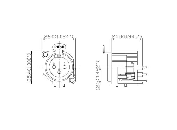 HICON HI-X3AF-PV XLR hun for chassis For PCB montering. Loddetilkobling