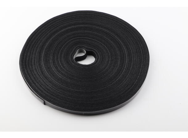 KAGU Hook & Loop Borrelås 10mm x 25m Sort. Uten logo