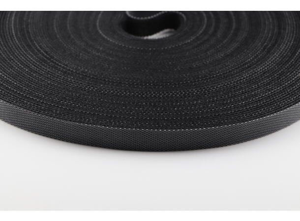 KAGU Hook & Loop Borrelås 10mm x 25m Sort. Uten logo