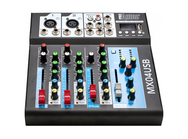 PROAUDIO MX04USB Kompaktmikser 4 inn / 2ut, mediespiller & bluetooth