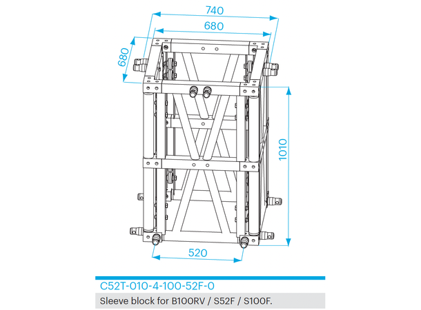 PROLYTE CT-Tårn Sleeveblock C52T-010 4-Veis, Alu, U/Koblinger, 100/52F