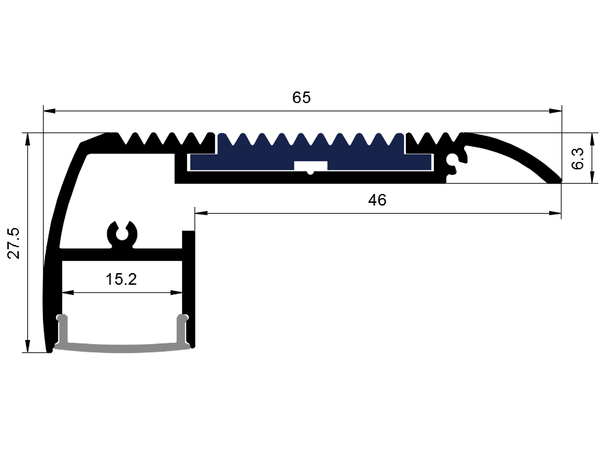 SBL Aluprofil  65 x 27,5 mm. 2 meter, Sort
