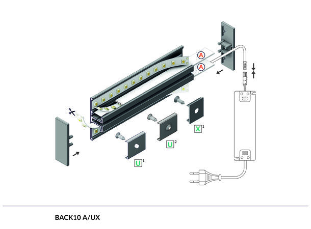 TOPMET Aluprofil BACK10_A 40x13,5mm 2m, Sort, Opal diffusor
