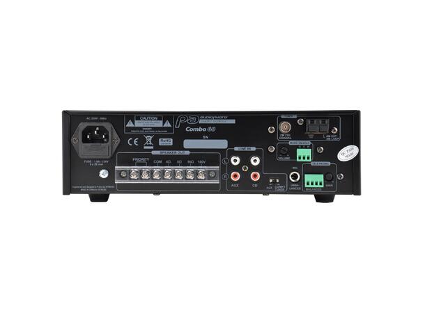 AUDIOPHONY Combo60 Mikseforsterker, 100V 60W@100V, 2 x line, 1 x mic, USB, Radio