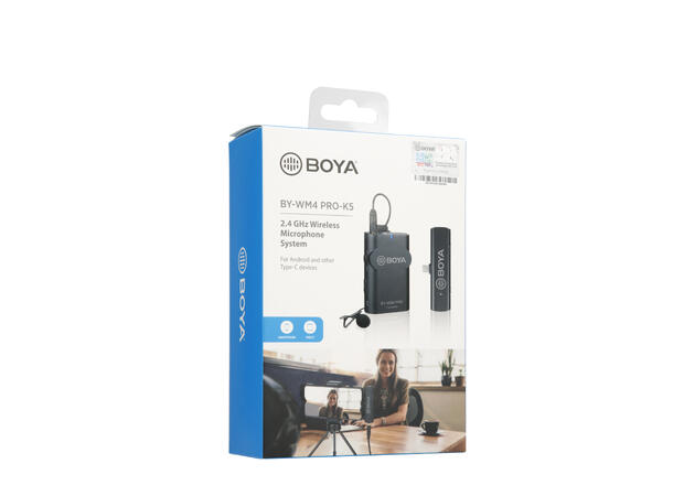 BOYA BY-WM4 PRO-K5 trådløst mikr.syst 1 kanal. 2.4GHz. USB-C for Android