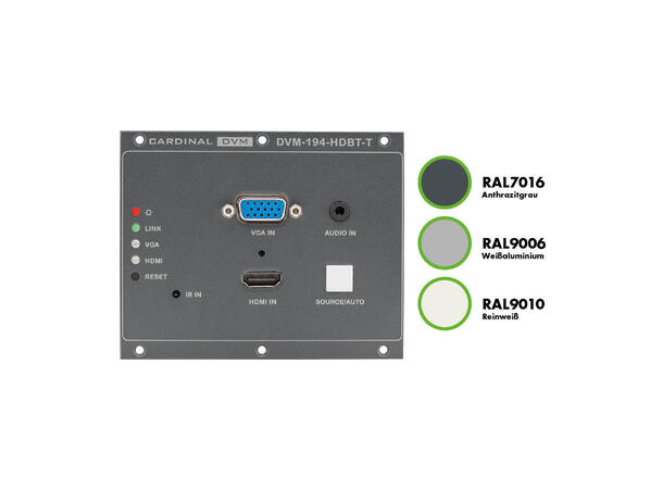 CARDINAL DVM-194-HDBT-T-W Frontpanel HDMI/VGA/minijack - HDBaseT, hvit