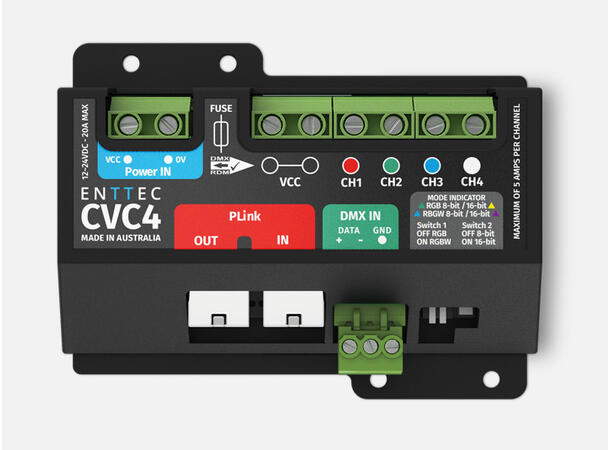 ENTTEC CVC4 Constant voltage dimmer LED Driver. 12-24V, 20A max