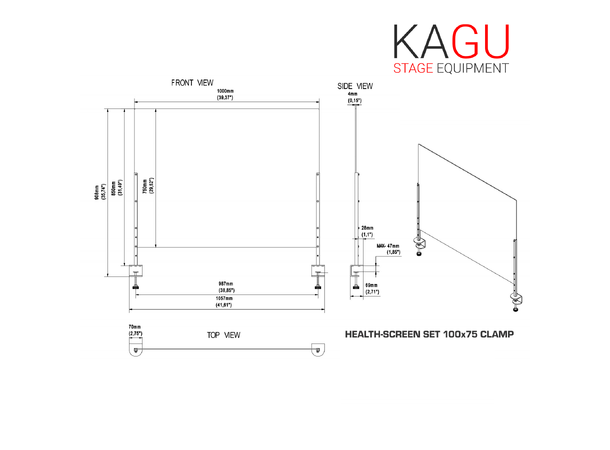 KAGU Herdet glasskjerm for bordmontering 100x75cm, beskytter mot dråpesmitte