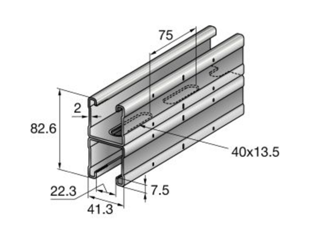 MOTEK Skinne dobbel, MQ-41-D, 2m 2mm gods