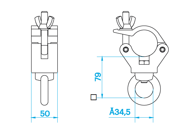 PROLYTE CLP-P538B Clamp m/øye Swl 750Kg (Sf8:1), Sort, Ø48-51mm Rør