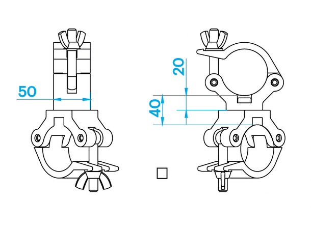 PROLYTE CLP-P636 Swivel clamp, slim Swl 650Kg (Sf8:1), Alu, Ø60-63,5mm Rør
