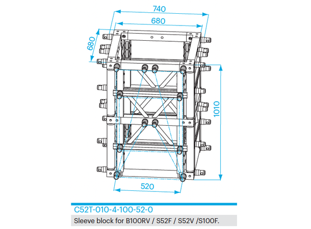 PROLYTE CT-Tårn Sleeveblock C52T-010 4-Veis, Alu, U/Koblinger, 100/52