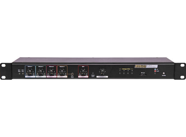 REDBACK A4435 Rackmikser med 4 innganger MP3 meldinger fra SD kort. 4 x Trigger