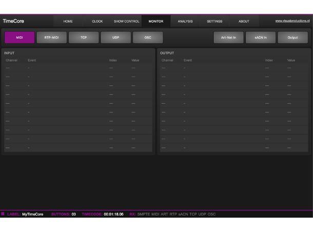 VISUAL PRODUCTIONS TimeCore Tidskodemodul. Ethernet, Web-Interface