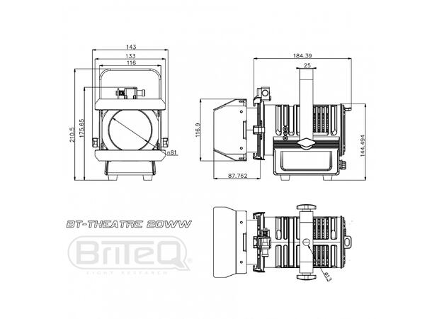BRITEQ BT-THEATRE 20WW Fresnell Sort. 3000K. Dim to warm. CRI>92. 15°