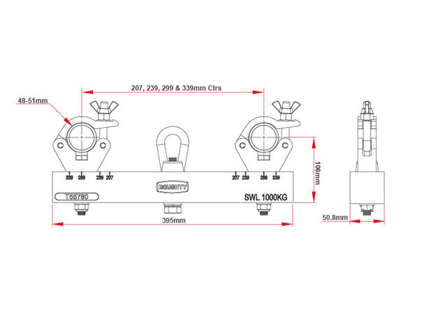 DOUGHTY Trussadapter, justerbar bredde Sort. SWL 1000Kg Trosseadapter