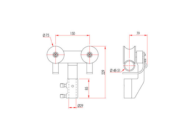 DOUGHTY vogn for Ø48mm rør SWL 75Kg