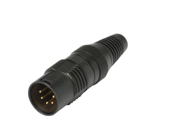 HICON HI-X5CM-G 5-pin XLR han for kabel Sort. Metall bakstykke. Gullplat. kont.