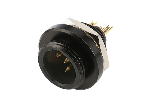 HICON HI-XMEM4-HD-B 4-pin Mini XLR han IP67. For chassismontering. Loddetilk.