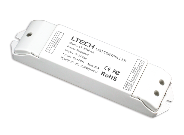LTECH repeater for LED strip. 4 kanaler 12-24VDC, 4 x 5A