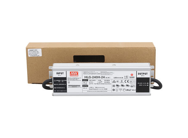 MEANWELL Strømforsyning 12VDC, 240W 20A. For LED strip etc. IP 67