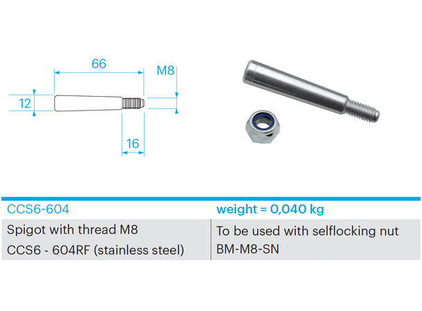 PROLYTE CCS6-604-RF Spigot M8 Gjenger, rustfri