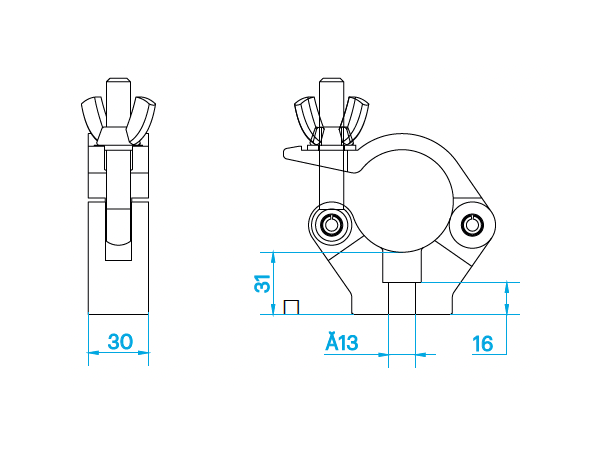 PROLYTE CLP-P545 Clamp slim Swl 560Kg (Sf8:1), Alu, For Ø48-51mm Rør