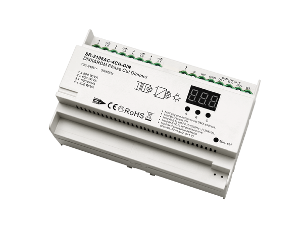 SBL 4-kanaler Triac dimmer DMX/RDM For DIN Rail. Trailing edge