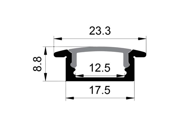 SBL Aluprofil  23.3 x8.8 mm. 2 meter, Sort