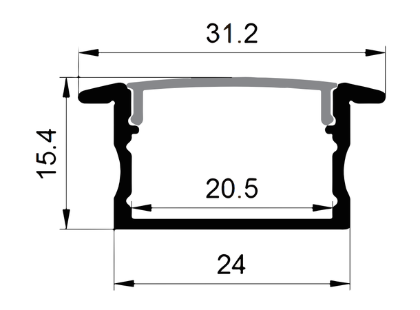 SBL Aluprofil  32 x 15.4 mm. 2 meter, Sort