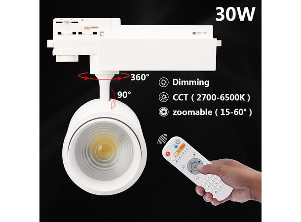 SBL TL-COB-30W-IV For strømskinne, hvit For 3 fas skinne (4 leder) Ra>90.
