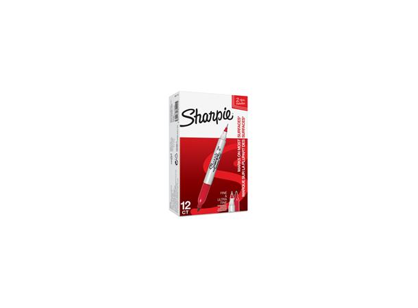 SHARPIE N2109 Merkepenn, Twin-tip Fine / Ultrafine, Rød, 12 stk