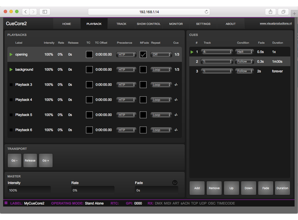 VISUAL PRODUCTIONS CueCore2 Multiprotokoll lysstyring, 2 univers