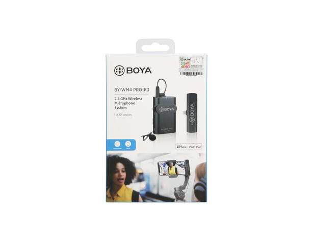 BOYA BY-WM4 PRO-K3 trådløst mikr.syst 1 kanal. 2.4GHz. Lighting plugg for IOS