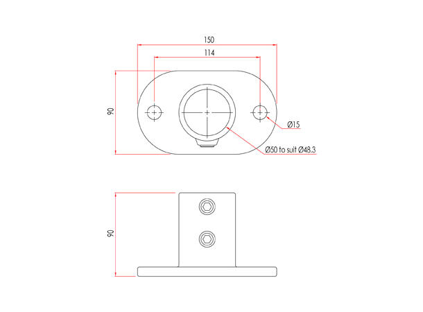 DOUGHTY T13200 Base Flange avlang Brakett for Ø48mm rør