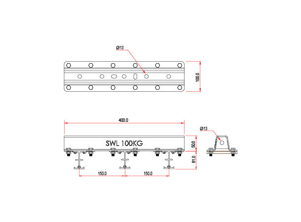 DOUGHTY studio rail takbrakett, trippel M10/12